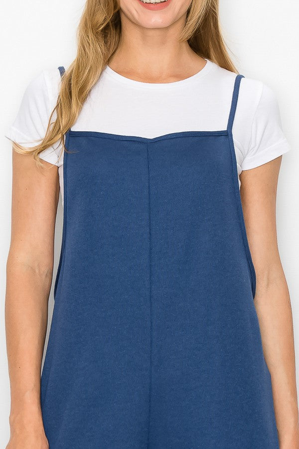 Blue oversized jumpsuit with cropped wide-leg design by Yellow Hera, styled as a casual dress with relaxed fit.