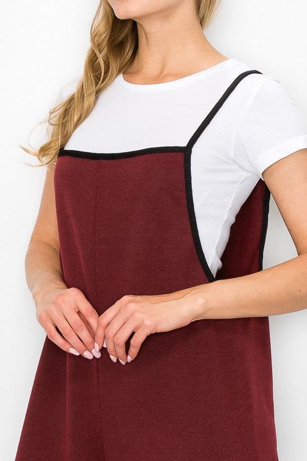 Burgundy oversized jumpsuit with cropped wide-leg bottoms from Yellow Hera, featuring a relaxed fit and stylish design.