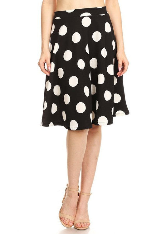 Polka dot printed high waisted knee length skirt for women by Jade Icarus, featuring a stylish and comfortable design.