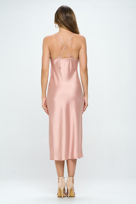 Jade Icarus satin bias slip dress with a side slit, sleeveless design, smooth fabric, and elegant fit for women&