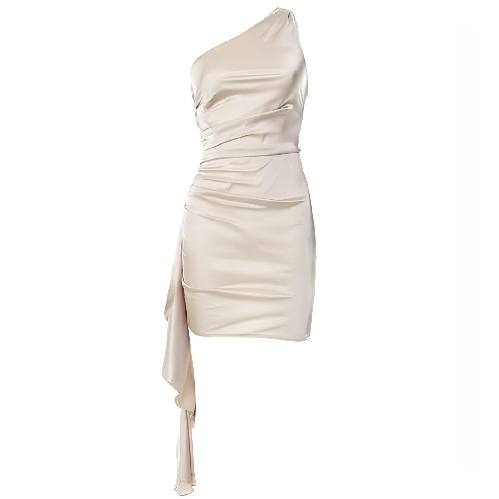Carmine Juneberry sleeveless slim fit crossbody dress hanging on a display with a modern background