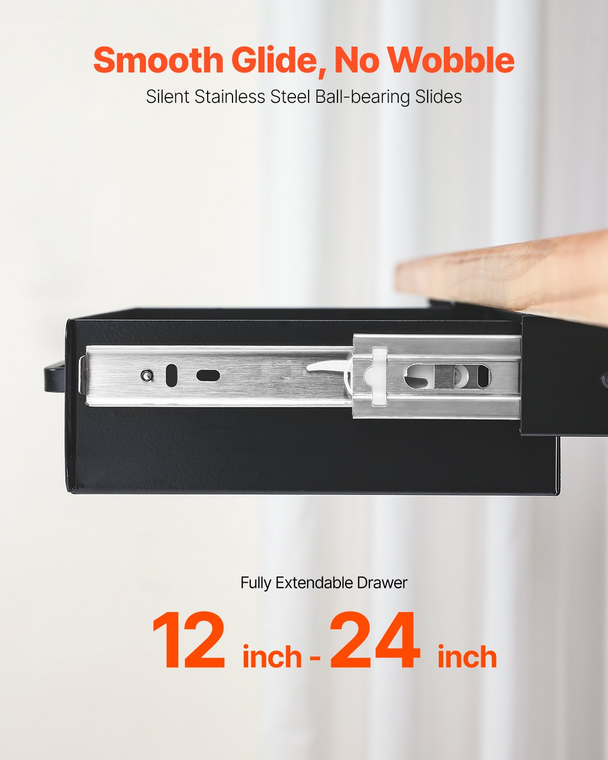 Start2Finish VEVOR 13-inch under desk drawer slide out with pull-out design, hidden desktop storage organizer for office or home workspace.