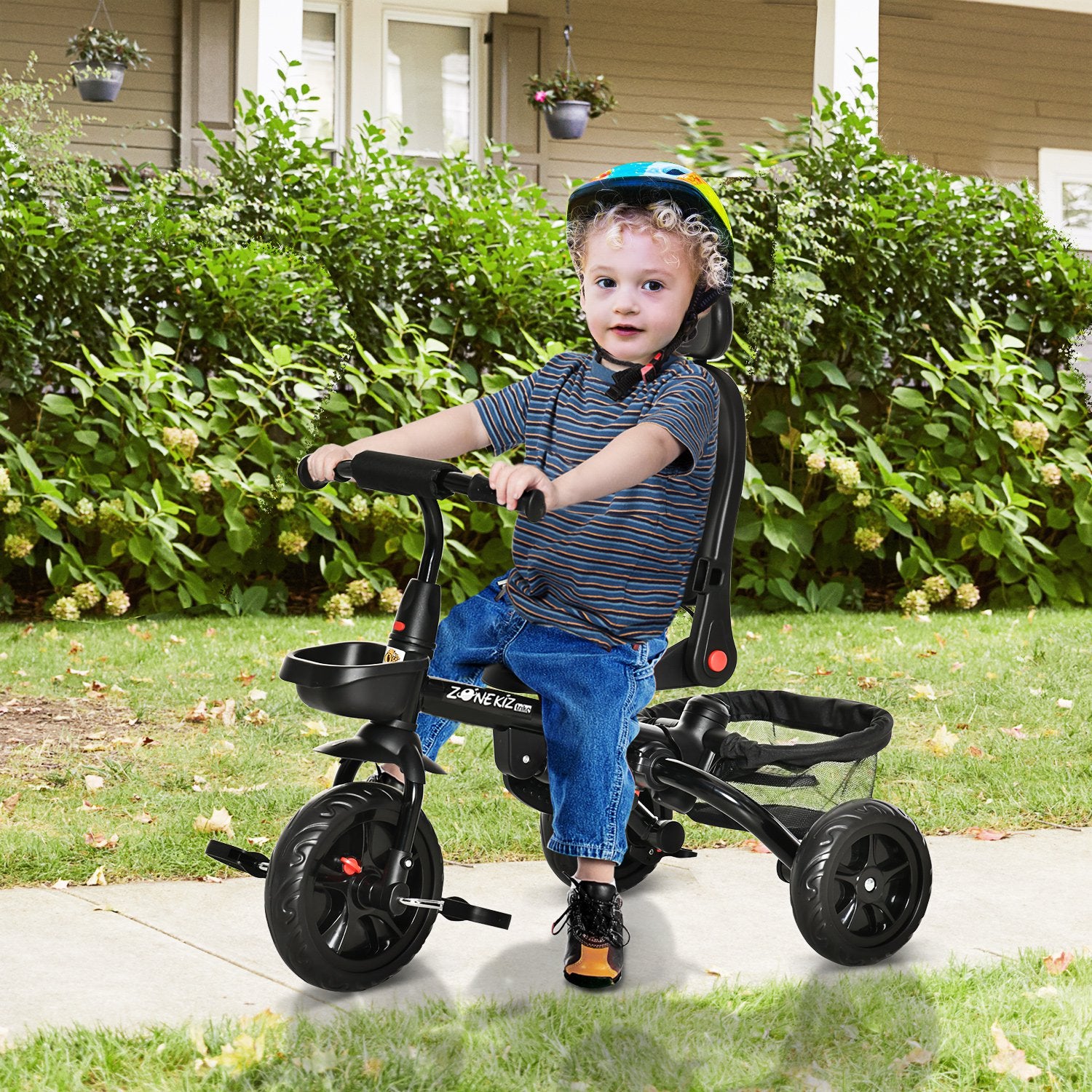 Taupe Shadow Qaba baby tricycle 4-in-1 push stroller with reversible seat and adjustable angle, suitable for home and outdoor use.