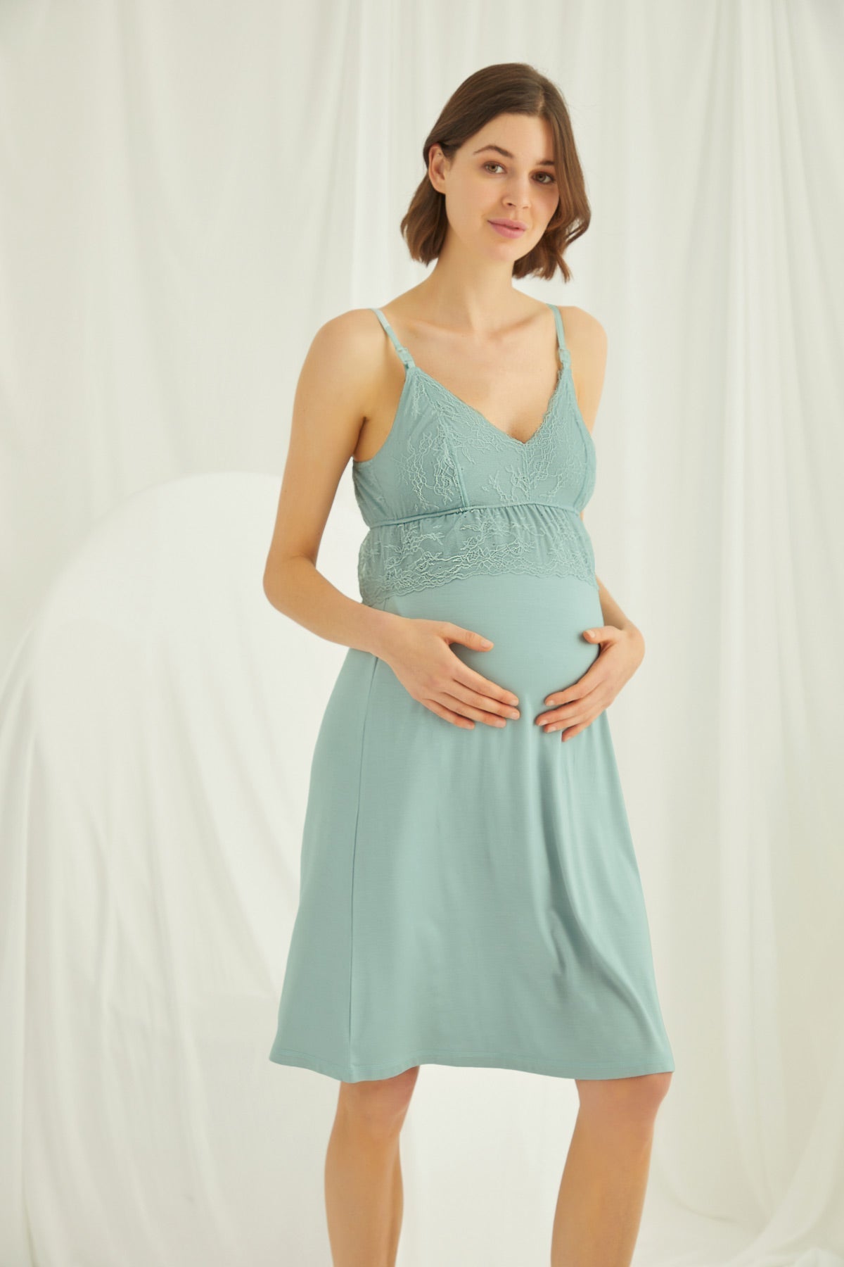 Burgundy Artemis Shopymommy lace strappy maternity and nursing nightgown with matching robe, soft and comfortable lingerie set.