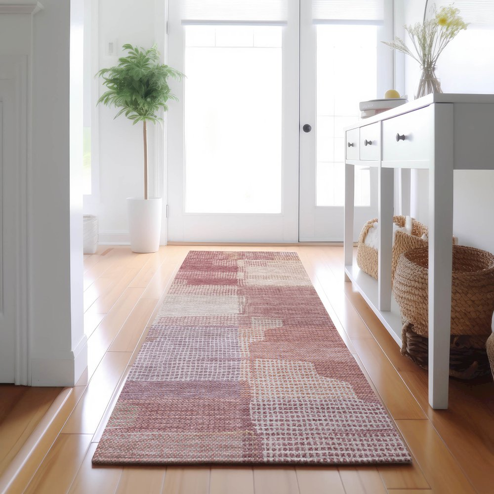 Luxury washable Ravenna blush indoor/outdoor runner rug by Start2Finish, 2&