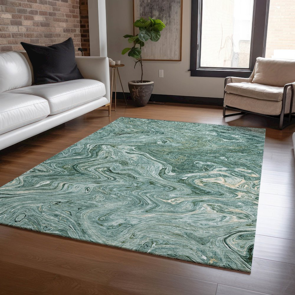 Luxury washable Ravenna teal indoor/outdoor rug by Start2Finish, 8&