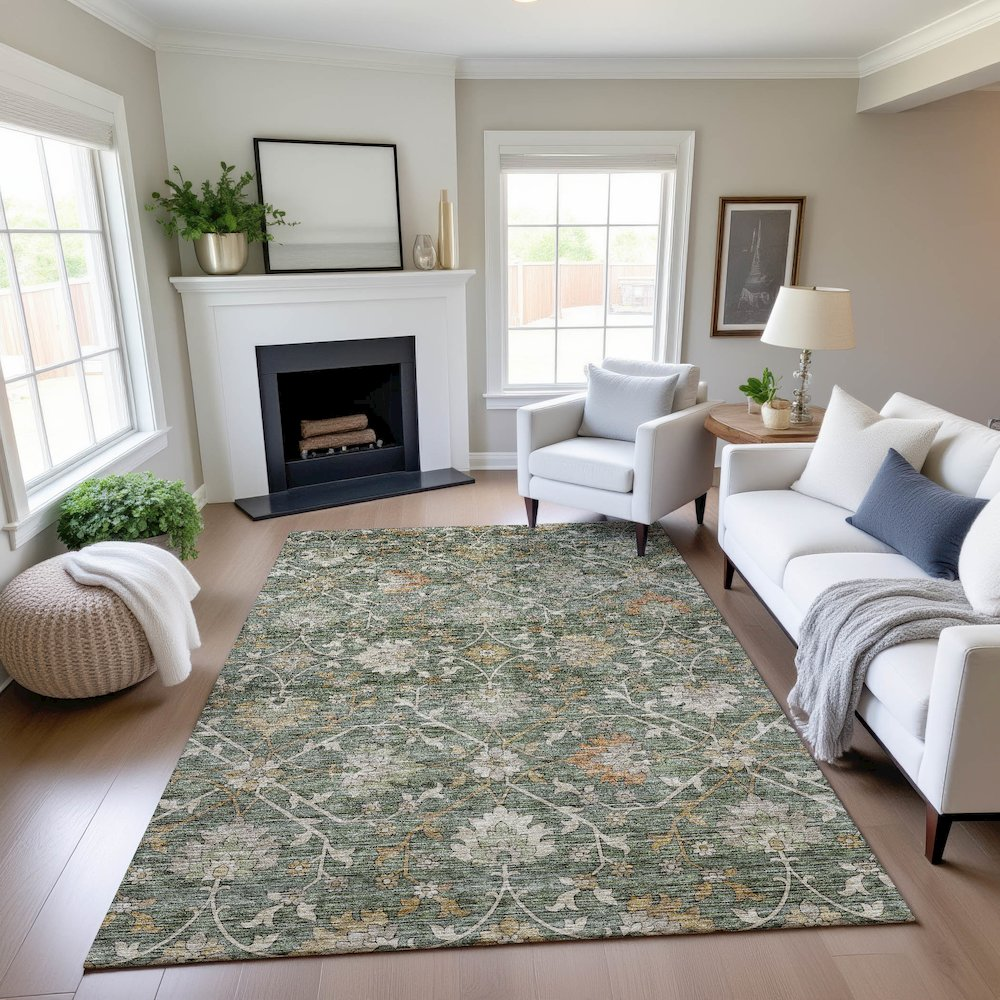 Start2Finish Silk Road Basil 8x10 indoor/outdoor rug with intricate patterns in earthy tones, ideal for stylish patio or living space.