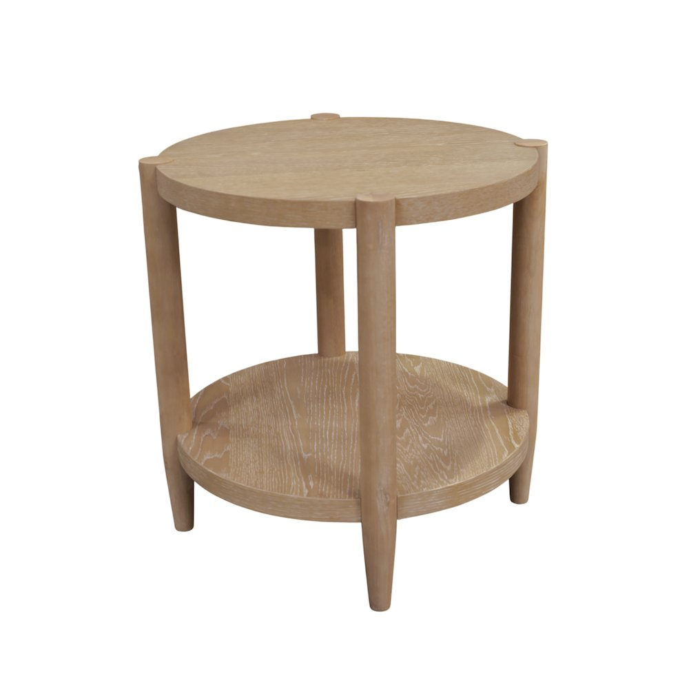 Start2Finish Sinclair round end table in natural wood finish, showcasing smooth tabletop and sturdy legs in a modern furniture design.