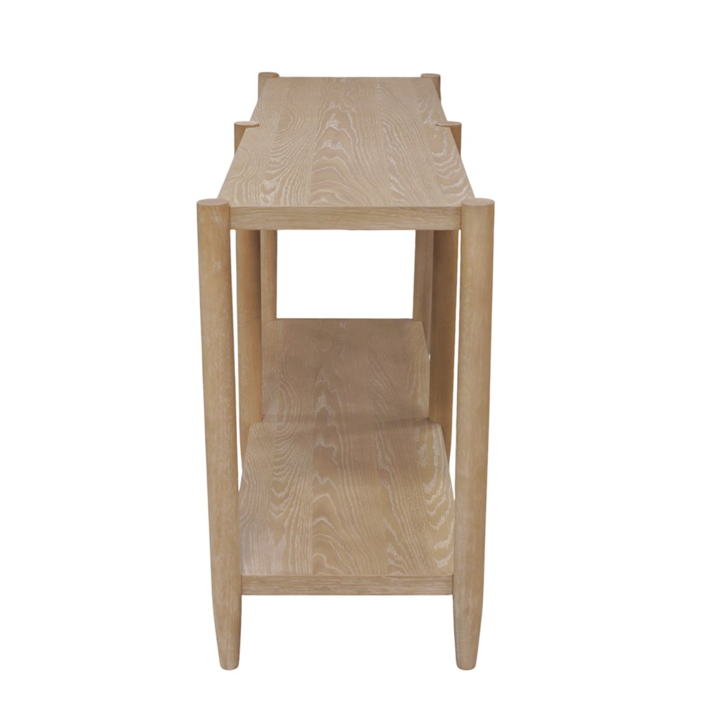 Start2Finish Sinclair Console Table in natural wood finish, showcasing sleek furniture design with a smooth tabletop and sturdy legs.
