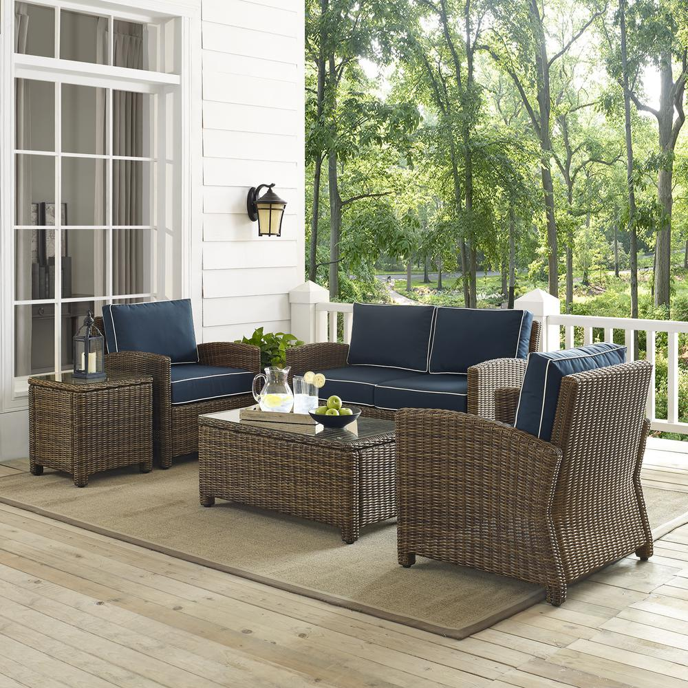 Start2Finish 5-piece outdoor loveseat furniture set with two armchairs, side table, and coffee table on a patio.