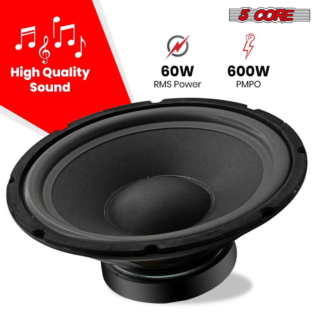 Pair of 15-inch Start2Finish 5 Core car woofers with deep bass, 900W, 4 Ohm automotive subwoofer speaker system.