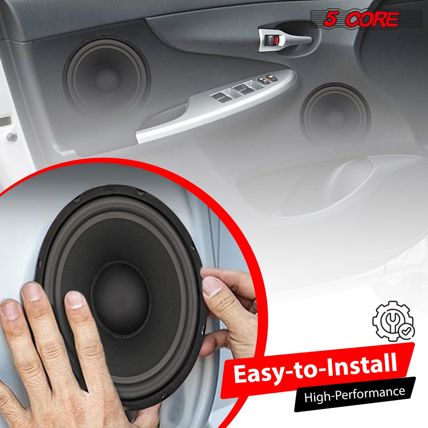 Pair of 15-inch Start2Finish automotive car woofers with 900W power, deep bass 4-ohm subwoofer speakers for car audio systems.