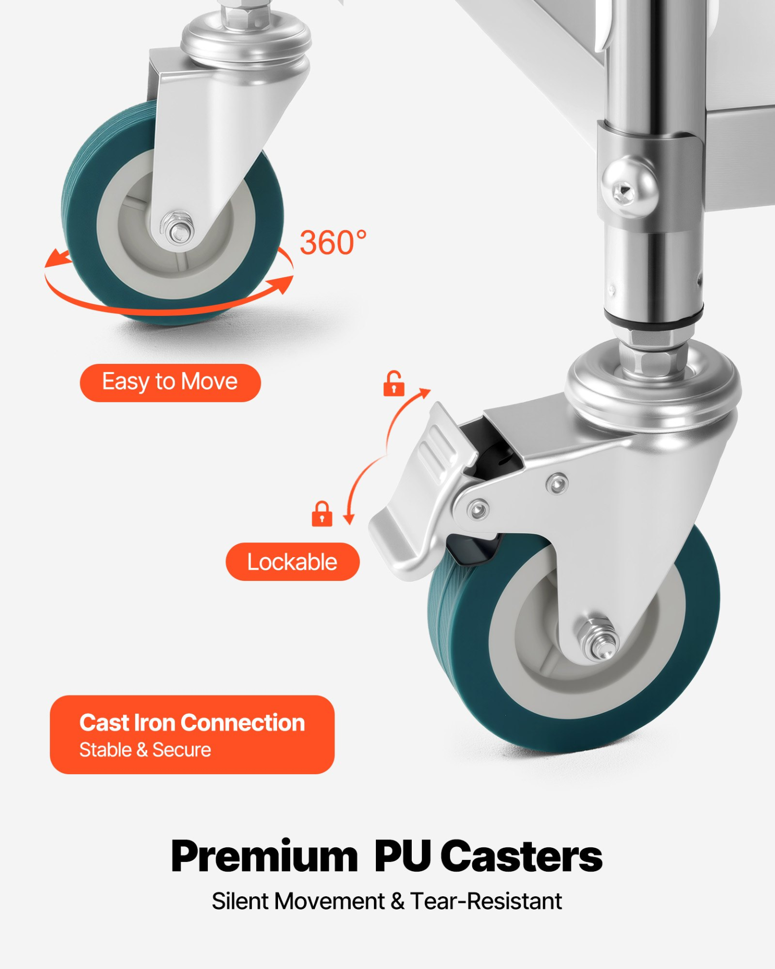 Start2Finish stainless steel 3-tier rolling cart with lockable wheels, ideal for hospitals, kitchens, and salons.