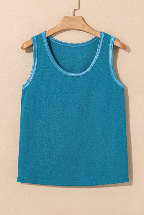 Metallic contrast trim scoop neck tank top for women by Byzantium Bay, featuring a stylish sleeveless design and metallic accents.