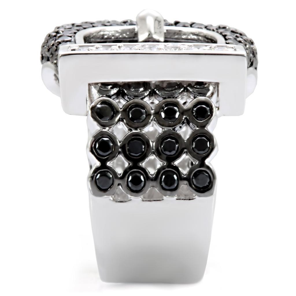Rhodium and ruthenium brass ring with AAA grade cubic zirconia from Turquoise Tiger, featuring a black finish and intricate design.