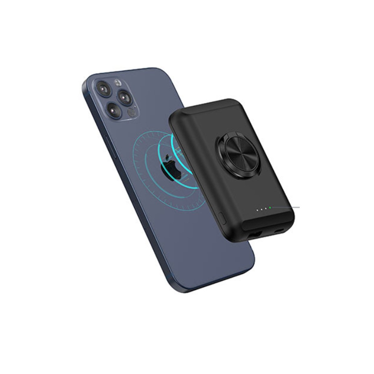 Salmon Lucky wireless magnetic charger and power bank for iPhone 12 showing compact design with magnetic attachment and USB port.