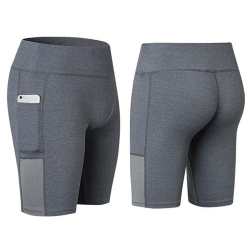 Stretchable All Seasons Yoga Shorts by Salmon Lucky with phone pocket, designed for comfort and flexibility during workouts.