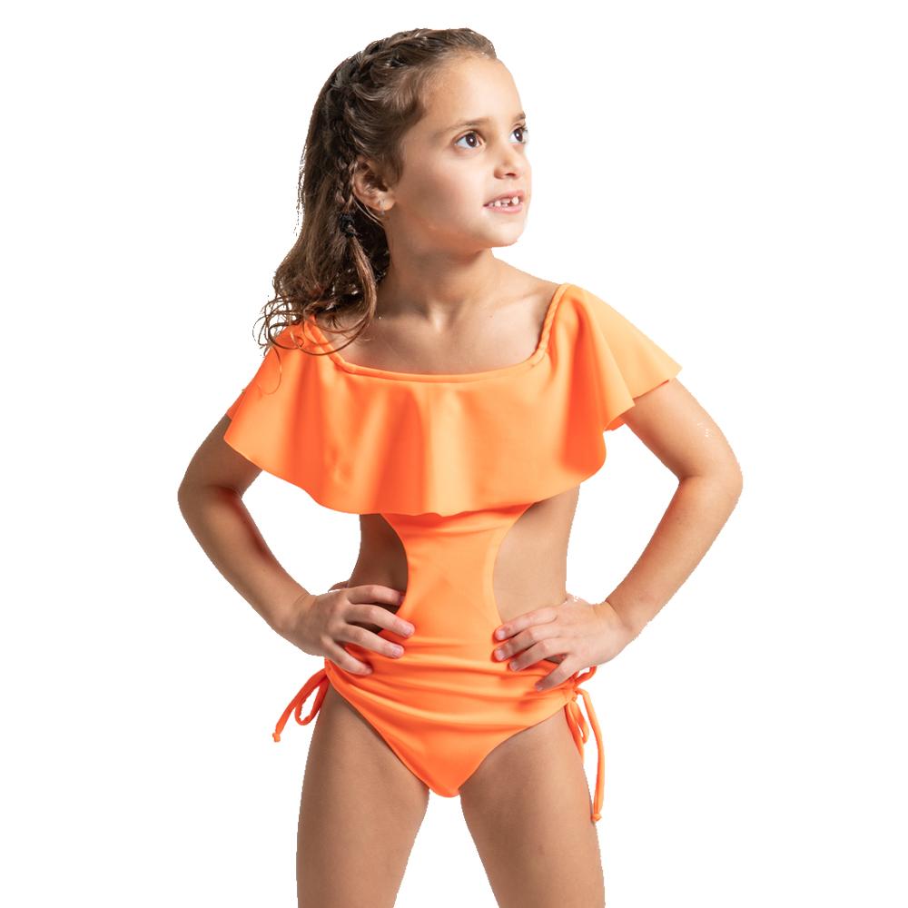 Bright neon Fiesta trikini for kids, colorful Bronze Tartarus swimwear with playful design, perfect for kids&