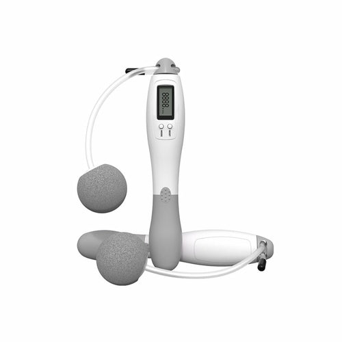 Salmon Lucky electronic jump rope for full body home gym workout, featuring adjustable speed and digital display.