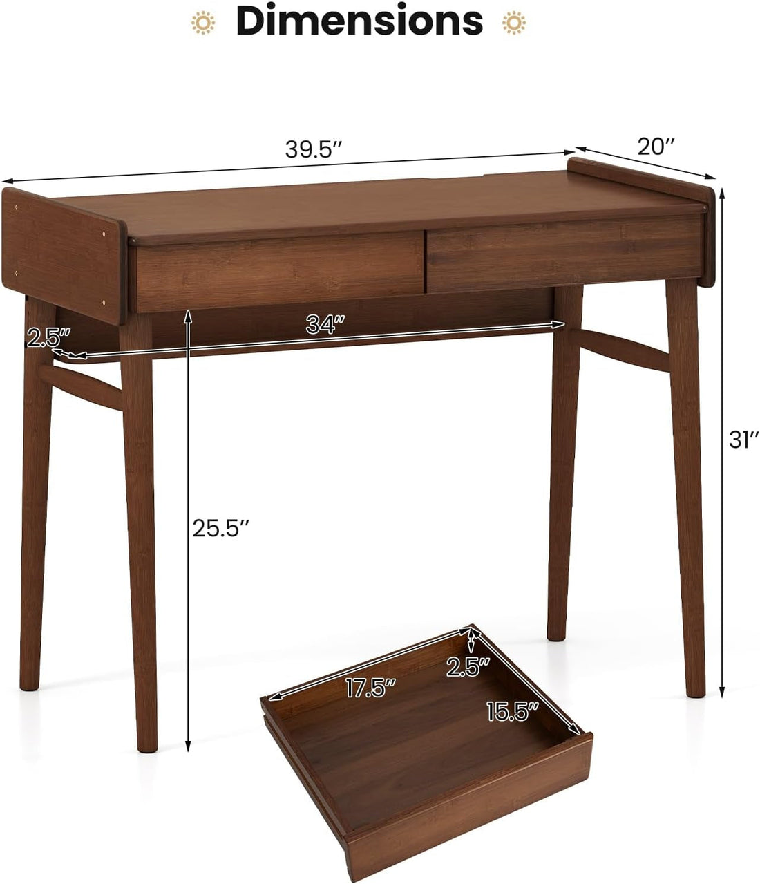 Walnut Bamboo Mid Century Modern Desktop Workstation