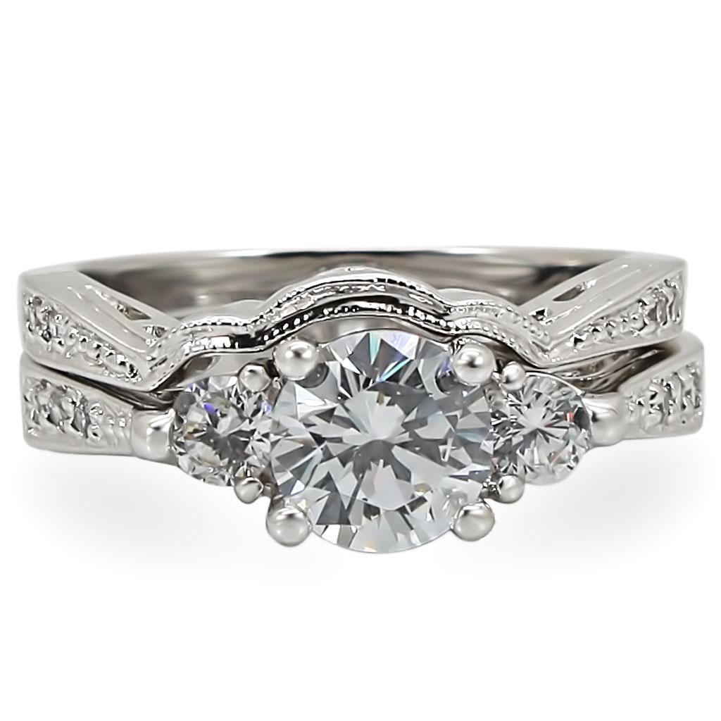 Rhodium brass ring with AAA grade clear cubic zirconia from Turquoise Tiger jewelry collection, showcasing sparkling gemstone and detailed band.