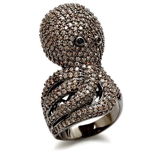 Turquoise Tiger Ruthenium brass ring featuring AAA grade multi-color cubic zirconia gemstone in a stylish design.
