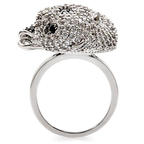 Turquoise Tiger rhodium and ruthenium brass ring with AAA grade black CZ gemstone, elegant jewelry design, close-up view.