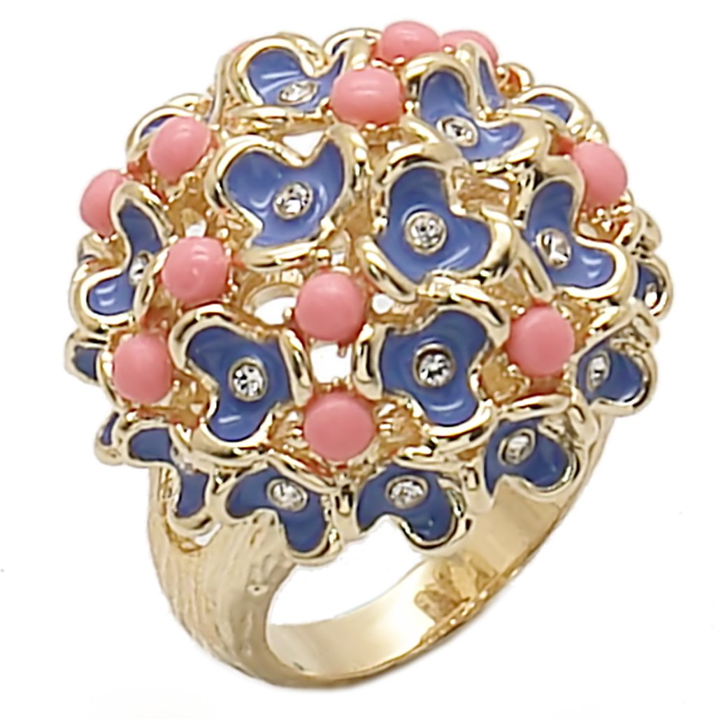 Turquoise Tiger 1W106 gold brass ring with semi-precious rose-colored stone, featuring a stylish and elegant design.