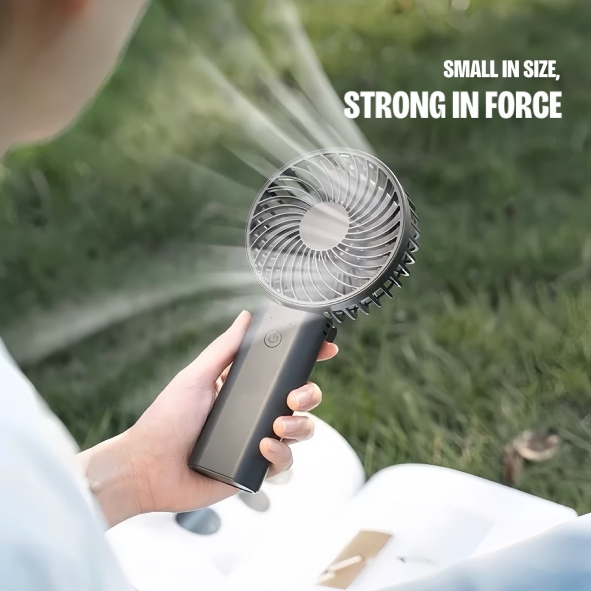 Inspecial Home 2-in-1 portable mini fan with high-speed cooling and power bank, foldable design for home and travel use.