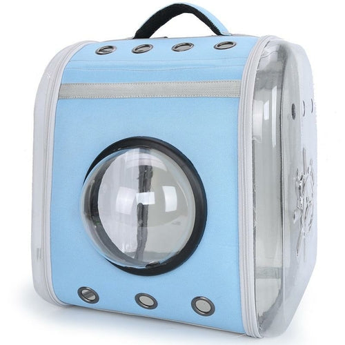 Blue Charlie pet travel carrier bag for dogs and cats, soft fabric pet carrier with mesh sides for ventilation.