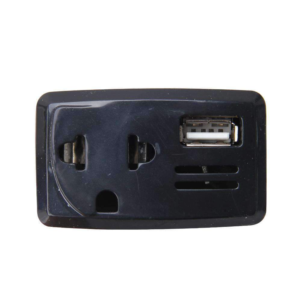 Silver Millie mobile power inverter for cars with USB ports, converts DC 12-24V to AC power for mobile and laptop devices.