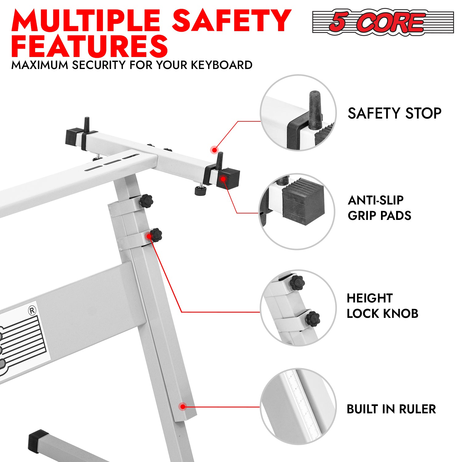 Start2Finish 5 Core adjustable Z-style keyboard stand with foldable metal design, 21-33 inch height, supports up to 330 lbs.