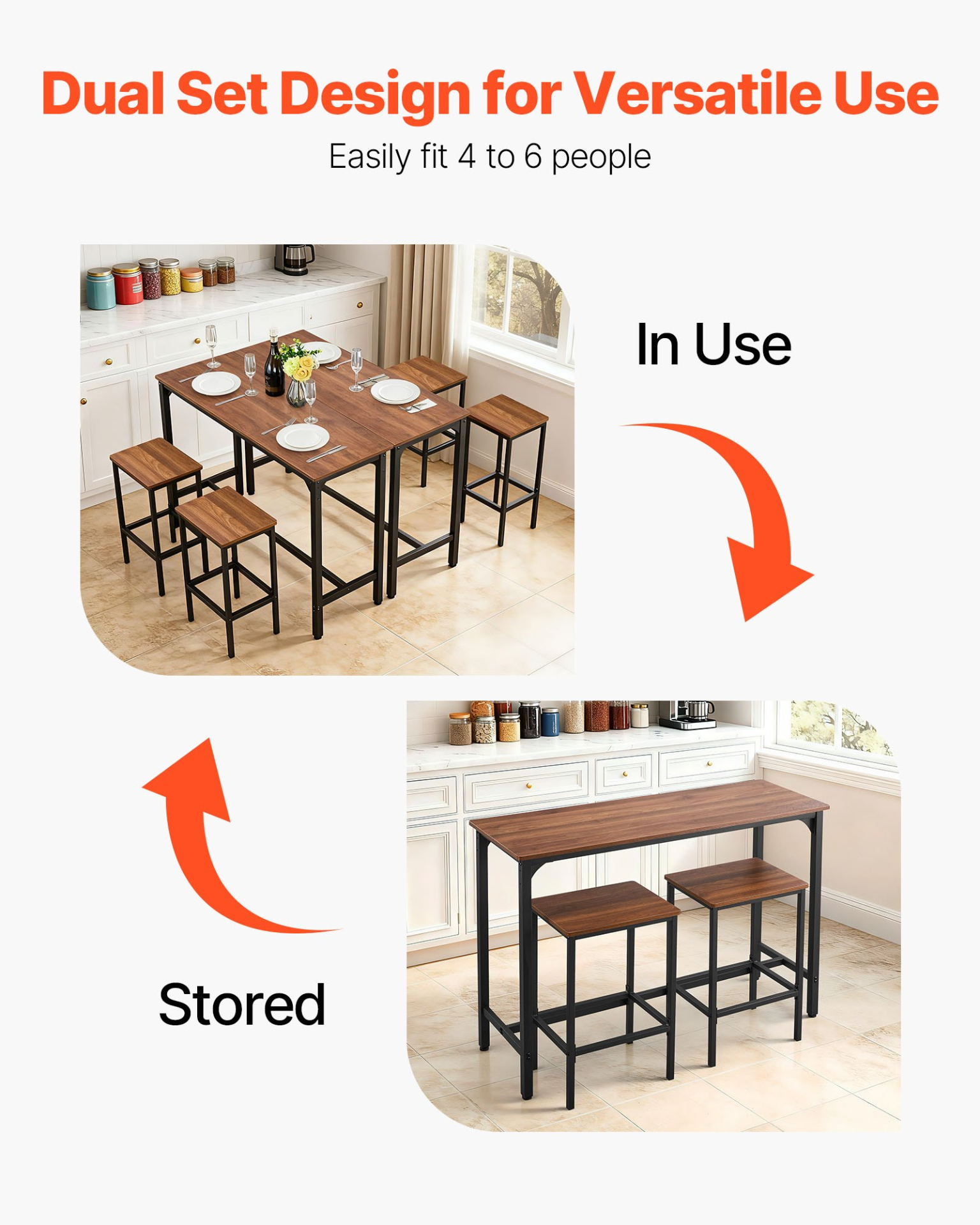 Start2Finish VEVOR bar table set with two rustic brown stools, 47-inch rectangular pub tables with rounded edges for office or breakfast.