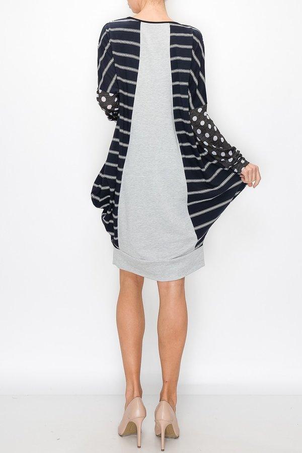 Yellow Hera color block long sleeve dress with pocket, featuring a stylish design and casual fit, shown on a model.