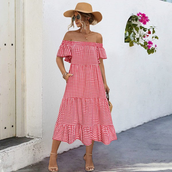Jade Icarus summer plaid dress for women with puff sleeves, stylish and lightweight for warm weather.