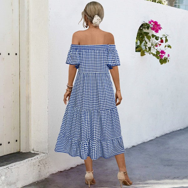 Plaid puff sleeve summer dress for women by Jade Icarus, featuring a stylish, lightweight design and vibrant pattern.