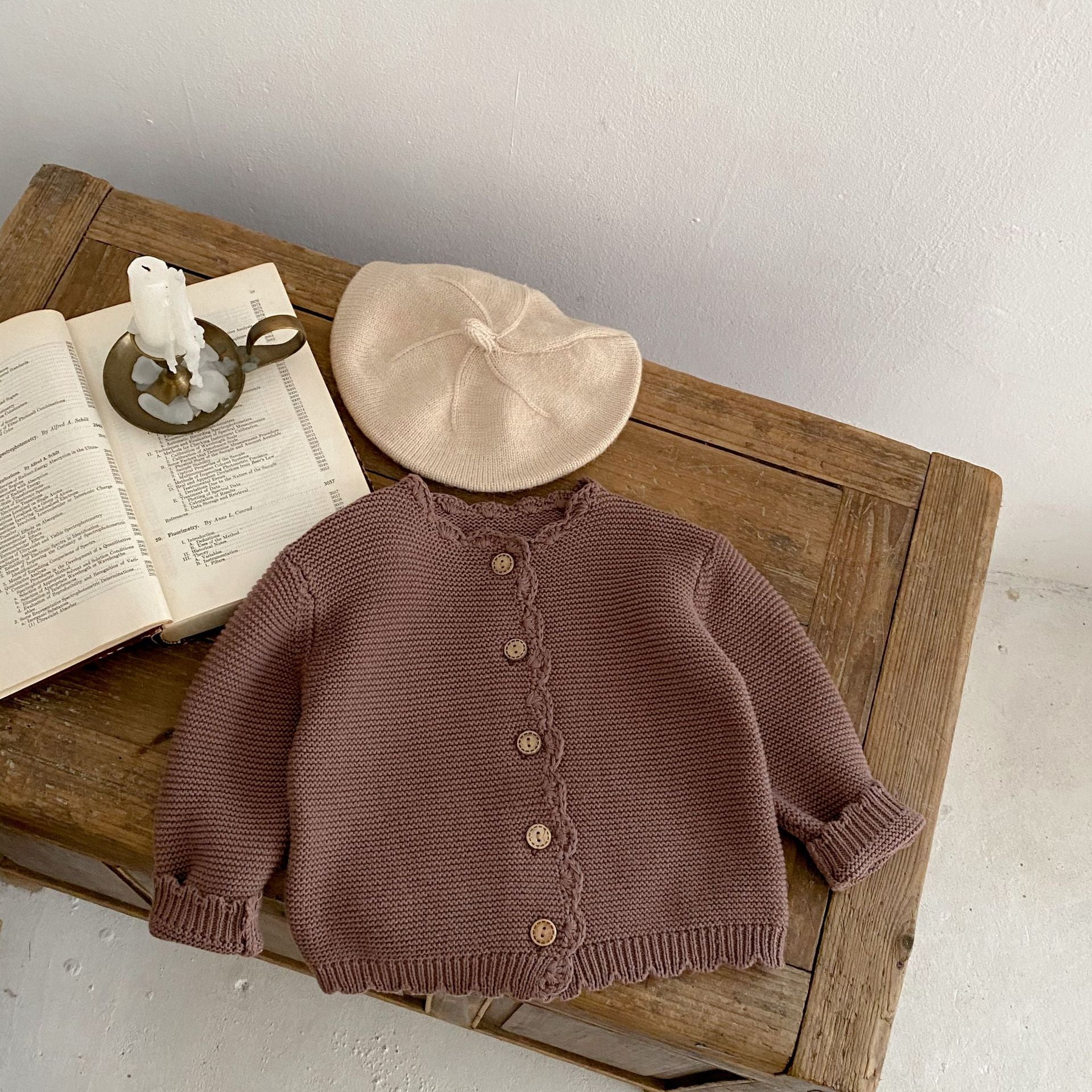 Baby unisex solid color crochet cardigan by Yellow Angel, soft knit sweater for kids and babies, casual and cozy style.
