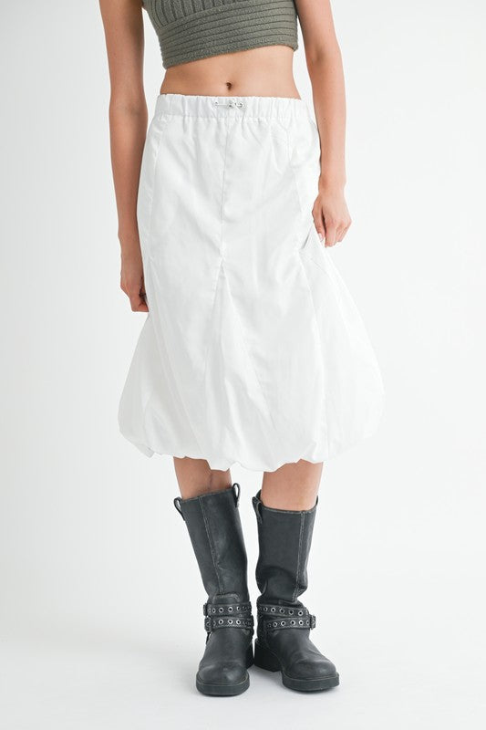 Jade Icarus parachute bubble midi skirt in automotive style, featuring a unique bubble design and midi length, styled with a sleek fit.