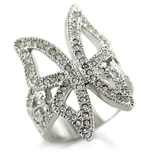 Rhodium brass ring by Turquoise Tiger with a clear top-grade crystal, showcasing a sleek jewelry design.