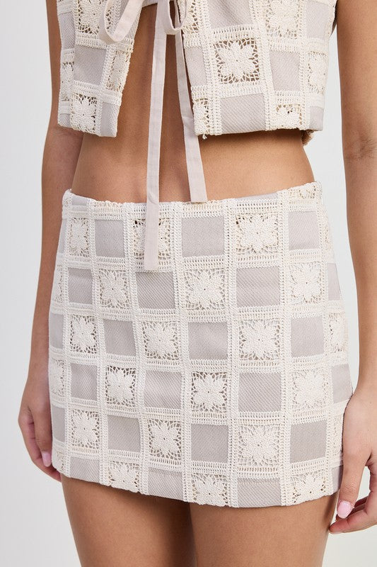 Automotive MINI Jacquard Skirt by Jade Icarus featuring intricate jacquard pattern on a sleek car accessory.