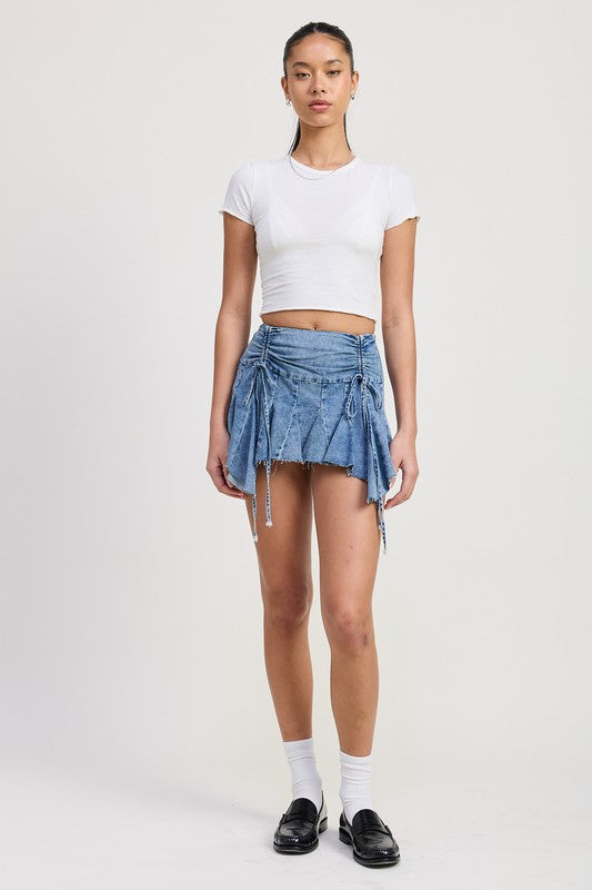 Jade Icarus ruffle mini skirt in lightweight fabric, featuring a high waist and flouncy ruffle details for a feminine look.
