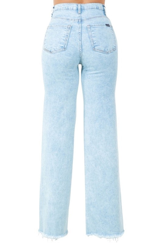 Jade Icarus Brooklyn wide leg jeans with heart embroidery, high-waisted denim pants, detailed stitching, and relaxed fit.
