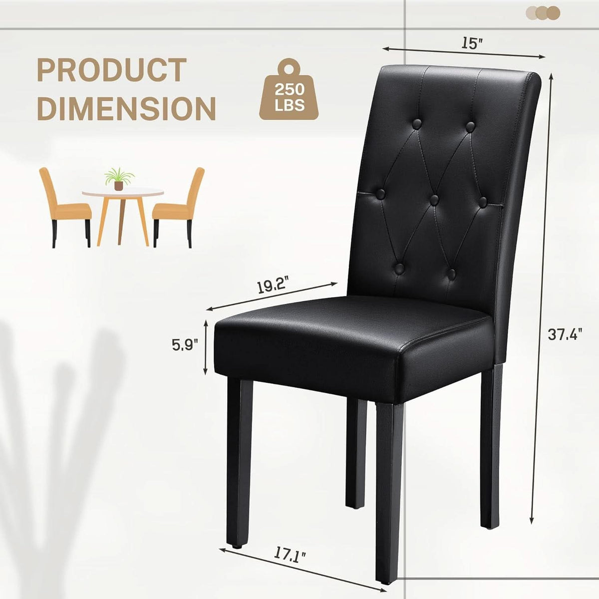Black Button Tufted PU Leather Upholstered ChairsSet