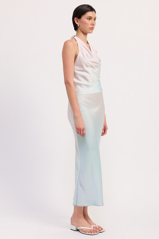 Automotive bias maxi skirt by Jade Icarus featuring a long, flowing design with bold patterns and vibrant colors.