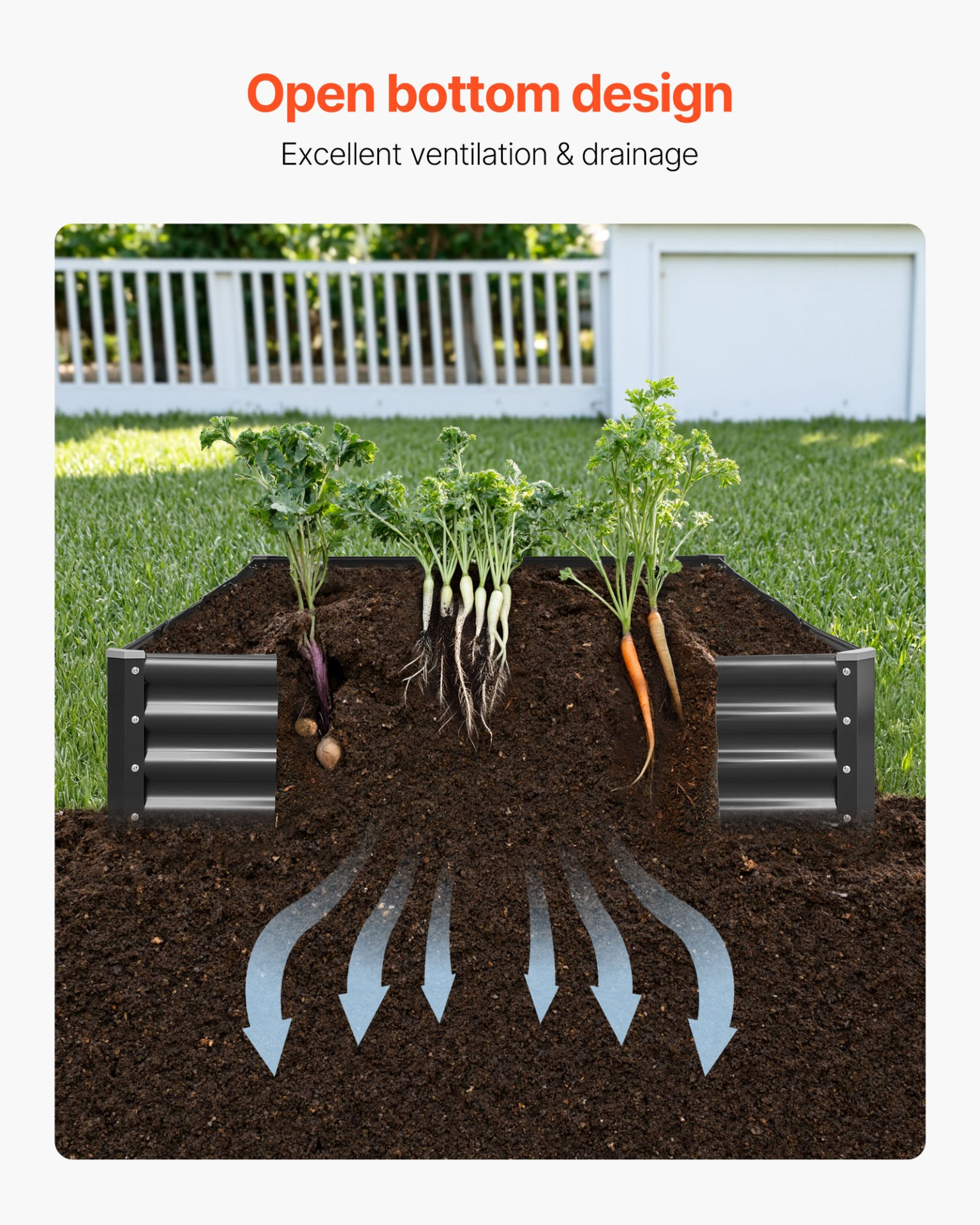 Start2Finish VEVOR metal raised garden bed 8x4 ft outdoor planter with open bottom, dark gray, for vegetables, flowers, herbs, succulents.