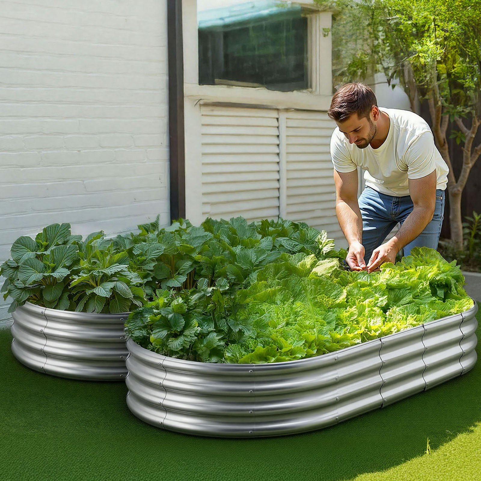 Start2Finish VEVOR metal raised garden bed, 6x3 ft galvanized outdoor planter box with open bottom for vegetables, flowers, herbs, succulents.