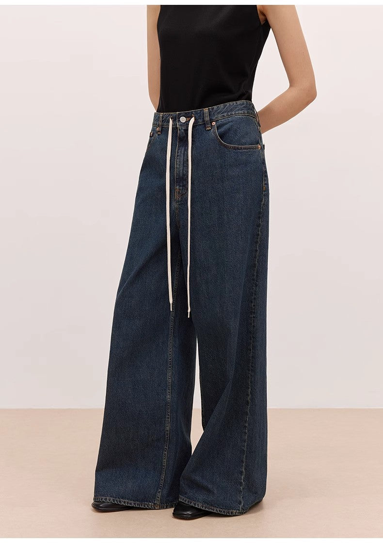 Brown Coeus Retro Blues high waist pleated casual jacket with washed finish, wide fit and fashionable design.