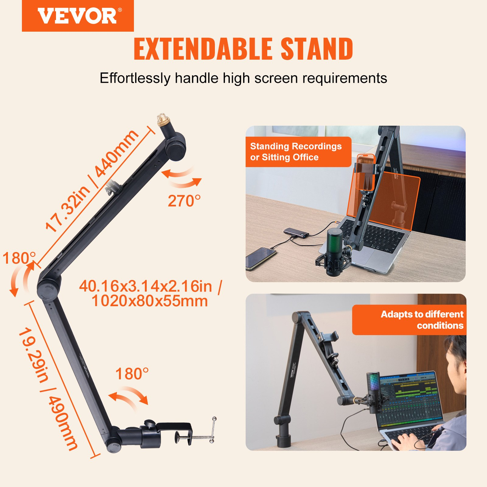 Start2Finish VEVOR microphone boom arm with desk mount, adjustable 360°, for Blue Yeti, HyperX Quadcast, Snowball, Shure SM7B, Audio Technica