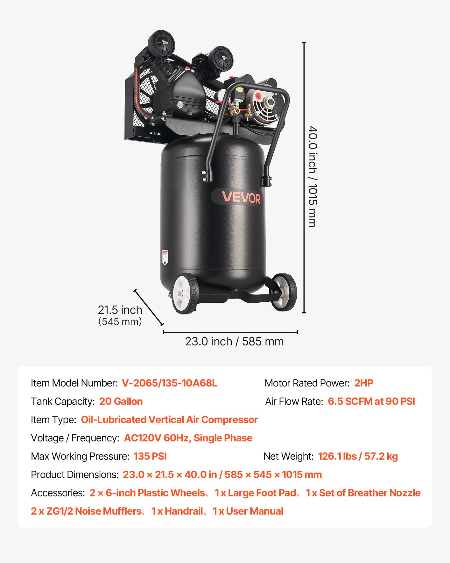 Start2Finish VEVOR 20-Gallon Air Compressor with 2HP motor, portable oil-lubricated tank, ideal for auto repair and spray painting.