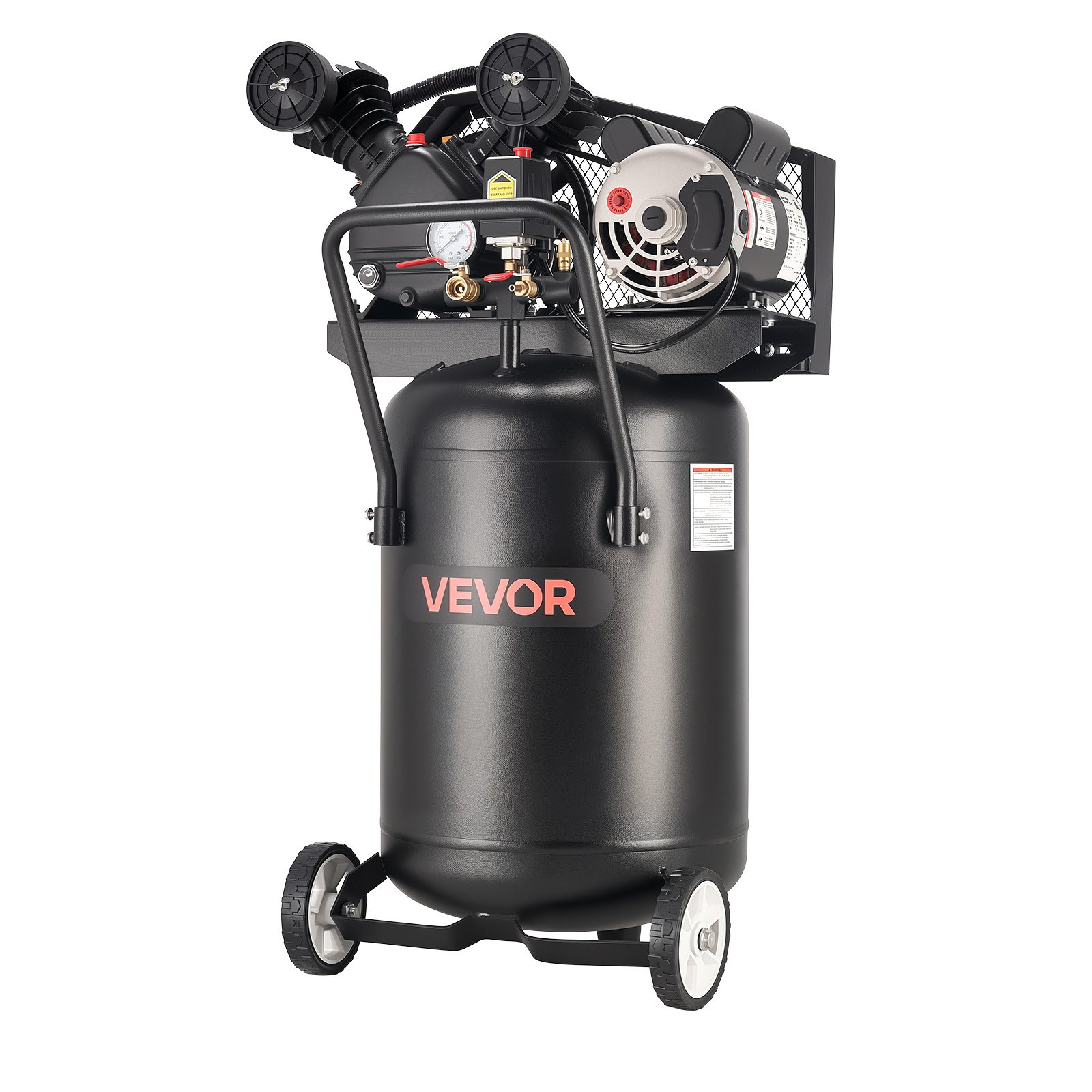 Start2Finish VEVOR 20-gallon air compressor with 2HP, portable tank, wheels, ideal for auto repair, tire inflation, and spray painting.